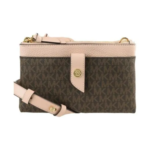 MICHAEL KORS Покрытый холст Сумка через плечо Средняя Женская Темно-коричневый и Нежно-розовый