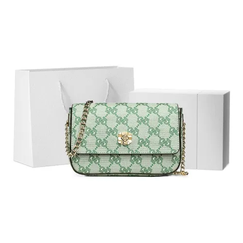 PIERRE CARDIN ПВХ Маленькая Квадратная Сумка Клетка Цветочный Кроссбоди Сумка через плечо Стандартная Женская Зеленая