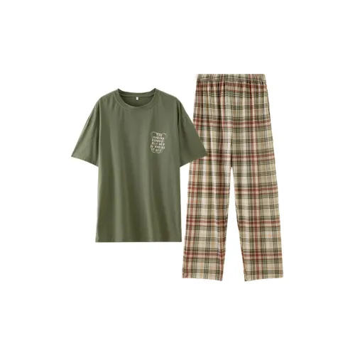 Montagut Pajama Комплект Летний Мужской Клетчатый Зеленый