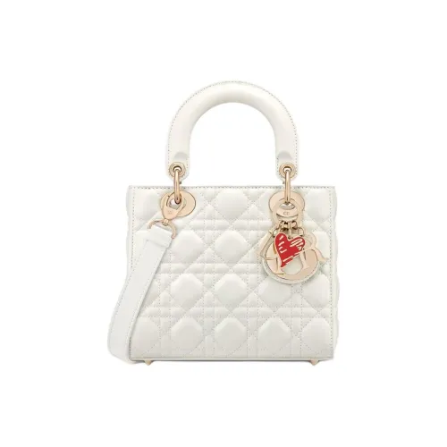 DIOR Lady Dior Плетеный узор Овчина Сумка Lady Dior Сумка через плечо Сумка Маленькая Женская Молочно-белая