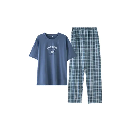 Montagut Pajama Комплект Летний Мужской Клетчатый Синий