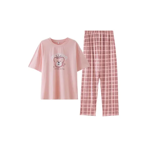 Montagut Pajama Комплект Женский Клетка Розовый