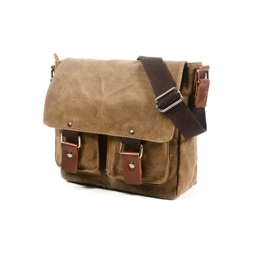 TTaG．baG Воск Цвет холста с Краситель And Лицевая коровья кожа Сумка через плечо Большой Мужской Хаки черный Темно-серый Армейский зеленый