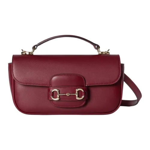 GUCCI Horsebit 1955 Кожа Сумка через плечо Сумка Маленькая Женская Бордовая