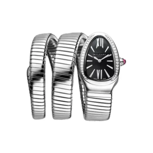 BVLGARI Serpenti Tubogas Часы Корпус И Браслет В Два Витка Из Нержавеющей Стали, Безель С Бриллиантами Классической Огранки