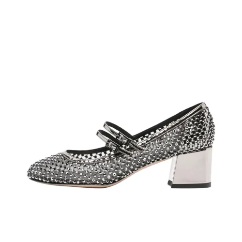 Le Silla Грубый каблук Туфли Мэри Джейн 5 см Женские Серебряные