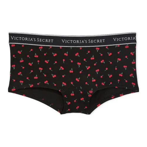Victoria's Secret Логотип Хлопок Бойшорт Трусы Black Cherries Нижнее белье Женские 1 упаковка Черный
