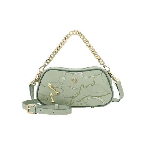 Ancient Yi Xi Коровья кожа Чонсам Премиум Цепочка Через плечо Одно плечо Сумка Женские Лотосовый корень Зеленый