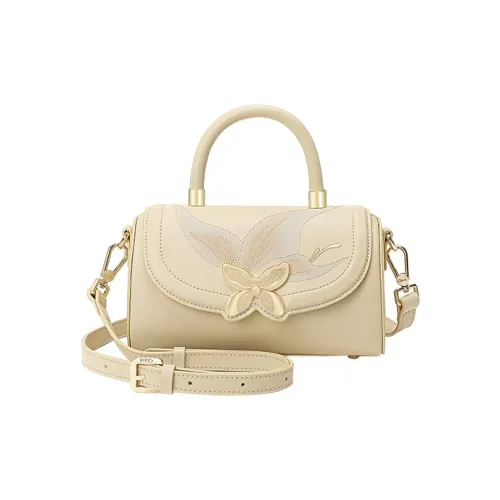 Ancient Yi Xi Коровья кожа Нишевая Винтажная Чонсам Сумка Сумка через плечо Сумка через плечо Женская Абрикосовая Белая