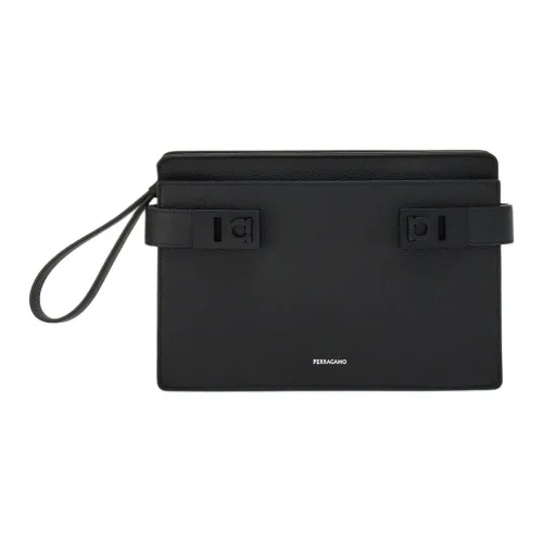 FERRAGAMO GANCINI Hammered Телячья кожа Клатч Мужской Черный