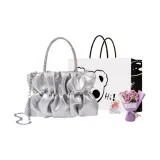 Серебряный + Эксклюзивная сумка для покупок + Поздравительная открытка + Сухой цветочный дизайн