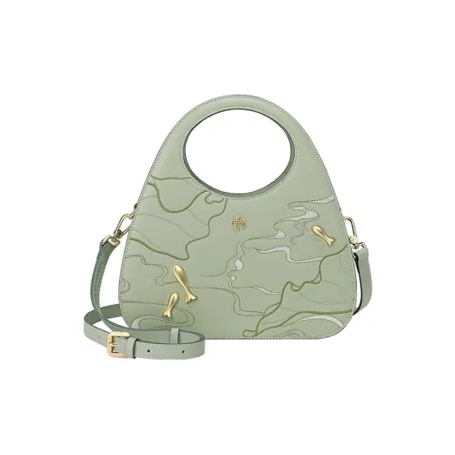 Ancient Yi Xi Коровья кожа Чонсам Винтажная сумка с вышивкой Сумка через плечо Женская Лотосовый корень Зеленая