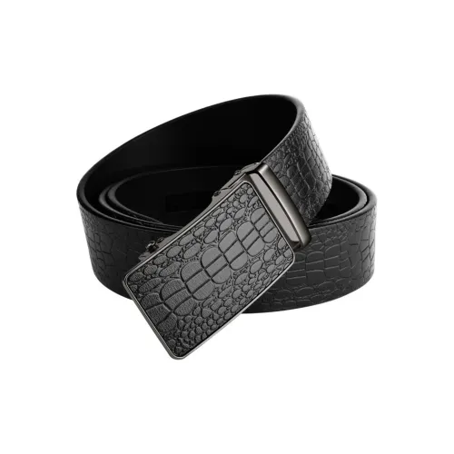 PISHUSHU Винтаж Автоматический Застежка Коровья Кожа Ремни Мужской Черный Ширина 3,5 см