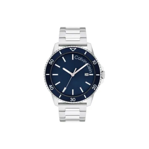CALVIN KLEIN Мужские часы Кварцевый механизм Ремешок из нержавеющей стали 44 мм Синий циферблат
