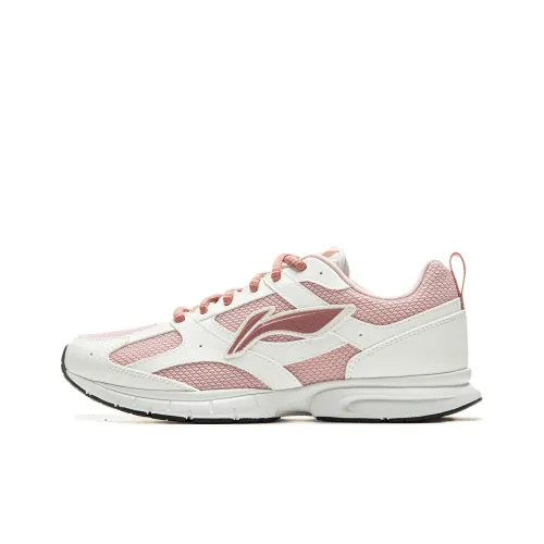 LiNing Shock Absorbers Slip-resistant Abrasion-resistant Breathable Low-top Беговые кроссовки Женские Белый Розовый