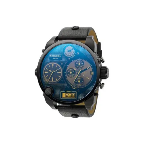 DIESEL Наручные часы Кварцевый механизм Кожаный ремешок 57 мм Синий циферблат Мужские часы