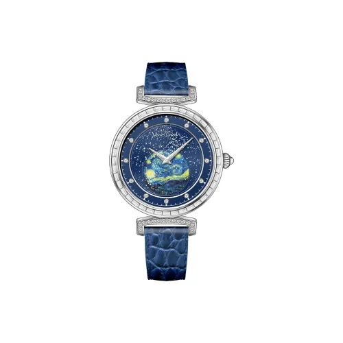 VAN GOGH Кварцевые наручные часы механизм ремень из натуральной кожи синий циферблат женские часы