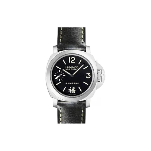 PANERAI Мужские часы Механизм с ручным заводом Циферблат 44 мм Черный корпус из нержавеющей стали Ремешок из коровьей кожи
