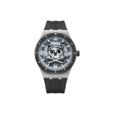 Серый корпус, белый циферблат, черная резиновая лента