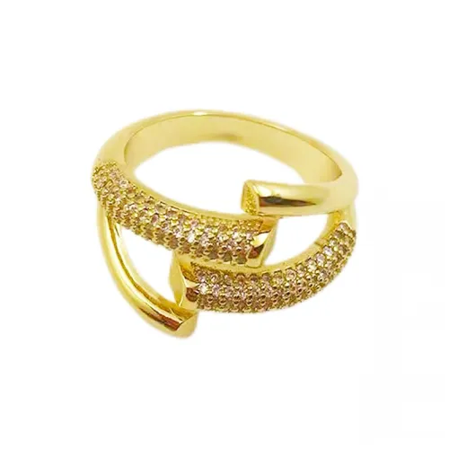 Yiru Медное кольцо с золотым покрытием украшенное синтетическим кубическим цирконием ювелирный аксессуар для женщин