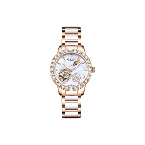 KUERST Автоматический Механический Механизм Стальной Ремешок Часы Женские Белый Циферблат