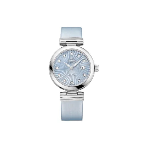 OMEGA Disc Fly Collection Автоматический Механический Механизм Женские Часы 34 мм Синий Циферблат Корпус из Нержавеющей Стали Кожаный Ремешок