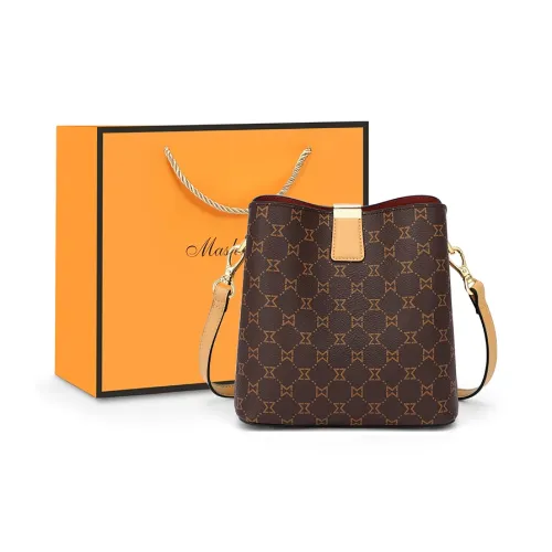 MashaLanti ПВХ Ведрообразные Сумки Сумки через плечо Сумка на плечо Средняя Женская Темно-коричневая и Абрикосовая