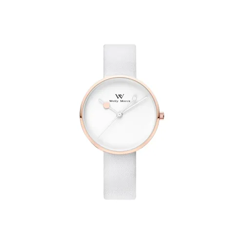 Welly Merck Кварцевый механизм Женские часы на запястье с белым циферблатом и ремешок из натуральной кожи