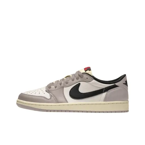 Jordan Air Jordan 1 Slip-resistant Abrasion-resistant Low Top Винтажные баскетбольные кроссовки Унисекс Бежевый Коричневый Черный
