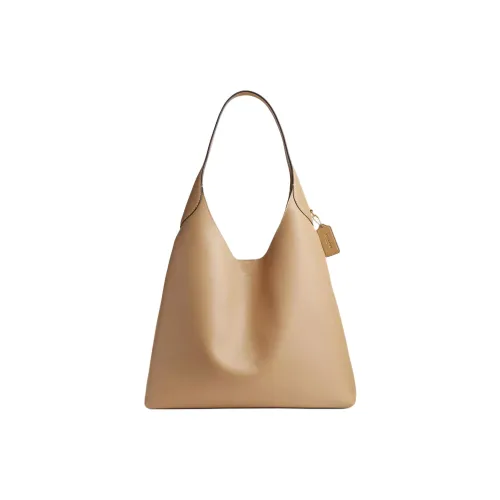 COACH Brooklyn Натуральный GRAIN LEATHER Хобо Сумка Сумка Сумка через плечо Большая Женская Латунь и Коричневый