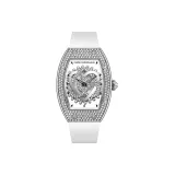 Серебряный корпус с белым циферблатом, белая резиновая лента