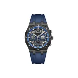 Чёрный корпус, синий циферблат, синие ремешки