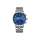 Серебряный корпус, синий циферблат, серебряный стальной браслет