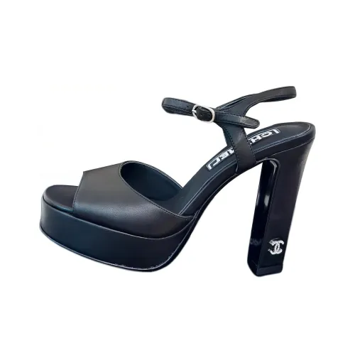 CHANEL One Ремешок Сандалии 12 см Женские Черные