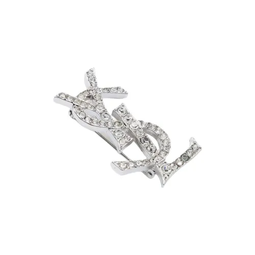 SAINT LAURENT Rhinestone Серебряный Покрытие Броши Женские Серебряный