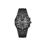 Черный корпус, черный циферблат, черный резиновый ремешок