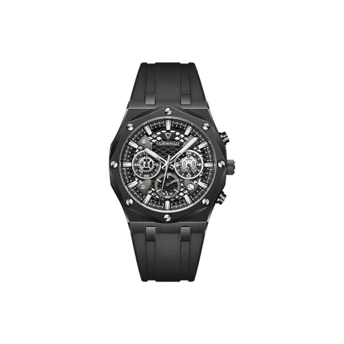 FAIRWHALE Кварцевый механизм силиконовый ремешок мужские часы черный циферблат