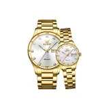 Браслет из нержавеющей стали, золотистого тона, белый циферблат.