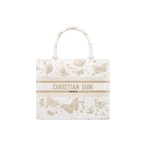 DIOR BookTote Вышивка Тоут Сумка Сумка для покупок Сумка Маленькая Женская Золотая и Белая