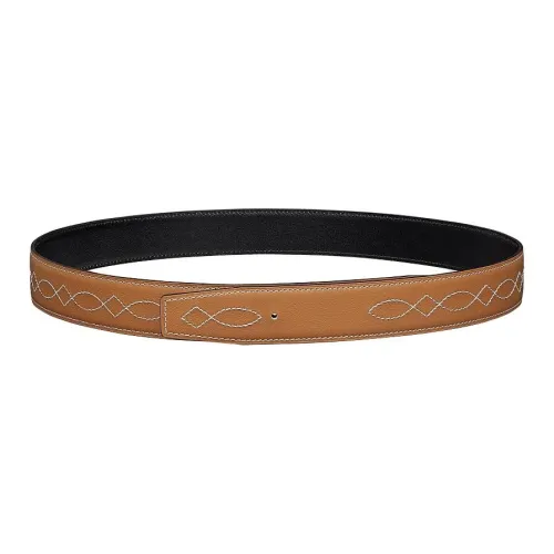 HERMES Embroidery Design Leather Belts Women's Black Gold Width 3,2CM HERMES Вышивка Дизайн Кожаные ремни Женские Черный Золотой Ширина 3,2CM