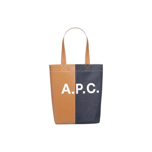 A.P.C Деним Canvas And Leather Tote Bag Shopping Bag Shoulder Bag Handbag Women's Caramel Blue