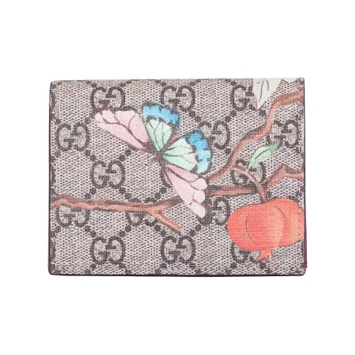 GUCCI Canvas с кожаными вставками держатель для карт кошелек маленький женский цвет эбеновый красный многоцветный