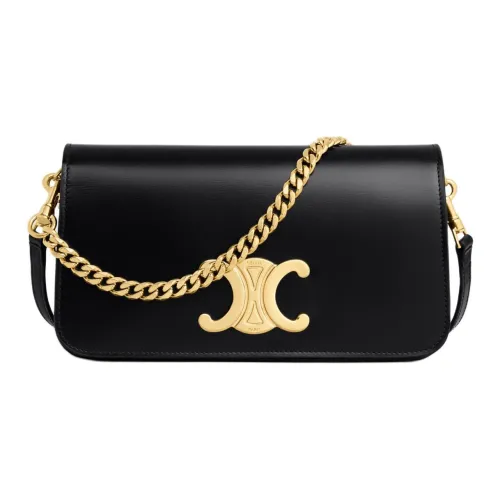 CELINE Блестящая коровья кожа портативная сумка через плечо женская черная