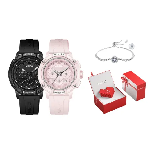 Miniso Железо Сердце Кварцевый механизм Силиконовый ремешок Часы Унисекс Черный циферблат