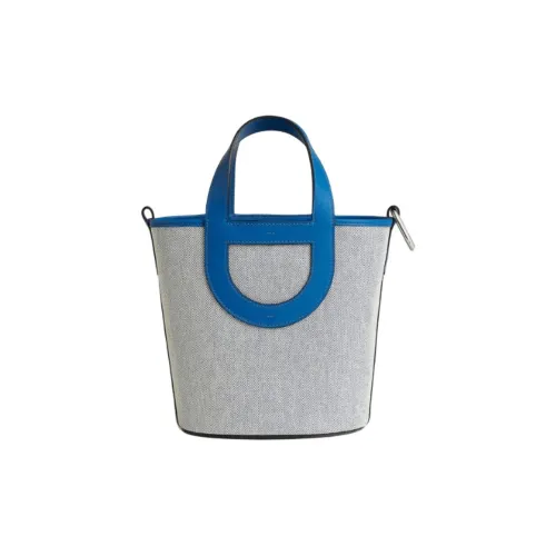 HERMES In The Loop Холст Swift Телячья кожа Корзинка-сумка Свиной нос Сумка-ведро Сумка Женская Синий Серый