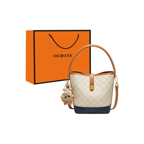 OUBOTE Корова Кожа с Синтетической Кожей Ведро-Формовая Сумка Сумка через плечо Сумка Обычная Женская Экрю