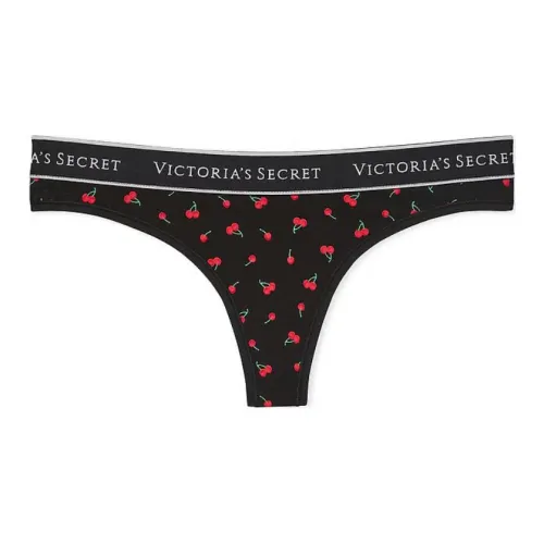 Victoria's Secret Хлопок Логотип Хлопок Стринг Пантика Black Cherries Нижнее белье Женское 1 упаковка Черный