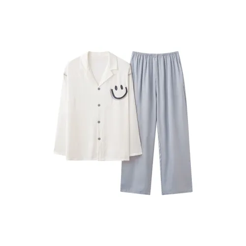 Qiao Ni Tong Пижамный комплект Мужской Белый Серый