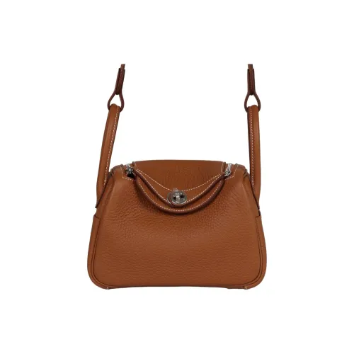 HERMES Lindy Clemence Bullock Кожа Сумка через плечо Мини Женская 37 Золотисто-коричневый