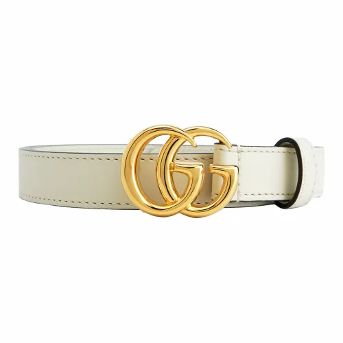 GUCCI Золотой тон замковая подвеска двойной G тонкий плавный замок кожаные ремни женский белый ширина 2 см